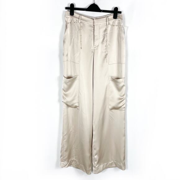Song of Style Ayah Cargo Trousers Champagne Tan Pants‎ Satin Straight Leg Sz S - Picture 5 of 16